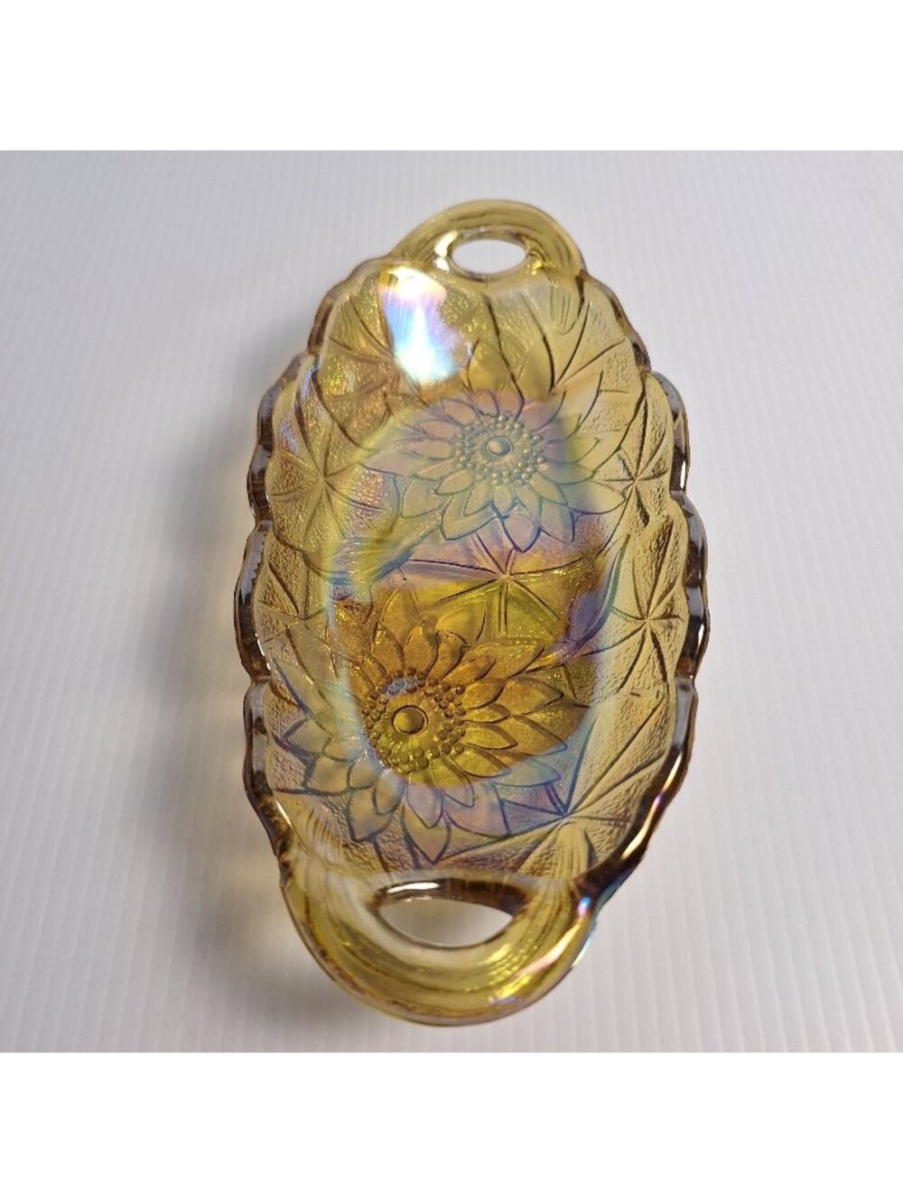 INDIANA GLASS MARIGOLD CARNIVAL GLASS RELISH TRAY PICKLE/CANDY DISH "LILY PONS"